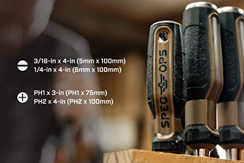 Image of Spec Ops Tools Screwdriver Set for Professional Construction & Jobsite Use, Phillips and Slotted Drivers with Magnetic Tips, 4-Piece