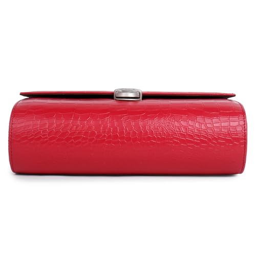 Image of essart Premium 8 Slot Watch Roll Case with Safe Lock | PU Leather Travel Watch Organizer | Luxury Watch Storage Box for Men & Women with Croco-Maroon Colour