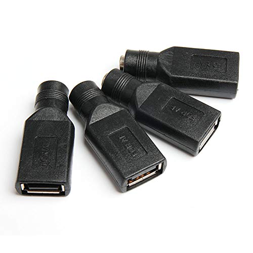 Acxico adaptador conector USB a DC 5.5x2.1 mm, 4 piezas miniatura 4