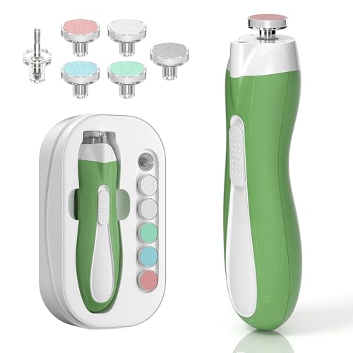 Baby Nail File Electric, Baby Nail Trimmer with 6 Grinding Heads for Newborn, Infant, Toddler & Adult, Whisper Quiet LED Electric Nail Clipper,...