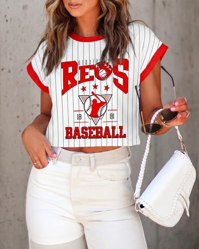 Image of Baseball Shirts Women Baseball Mom Tshirt Funny Ballgame Graphic Tee Game Day Fan Gift Casual Short Sleeve Crop Tops