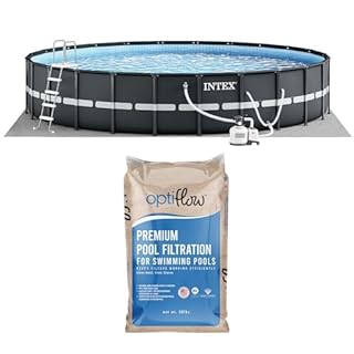 Intex Above Ground Swimming Pool Set, Ultra XTR 18' x 52" Round Frame Bundled with OptiFlow Premium Pure Silica Filter Pool Sand, 50 lb Bag