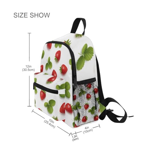 Red Strawberries Toddler Girl Backpack with Name Tag, Mini Kids School Backpacks Travel Bookbag, 3-8 Years4