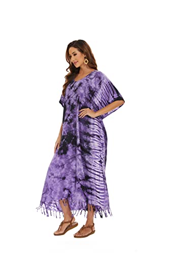 Image of Beautybatik Women Hippie Tie Dye Caftan Kaftan Loungewear Maxi Plus Size Long Dress XL to 4X