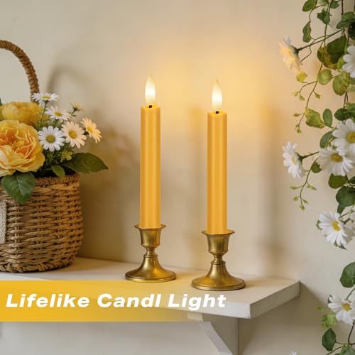 Image of Yellow Flameless Taper Candles with Remote, 6.4 inch Battery Operated LED Candles, Flickering Flameless Candlesticks for Table Centerpieces, Wedding, Farmhouse, Dinner Decor, Set of 6
