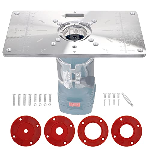 Plaque de défonceuse en aluminium pour routeur de table - Plateau de défonceuse - Plaque de routeur avec 4 anneaux pour travail du bois - 235 x 120 x 8 mm