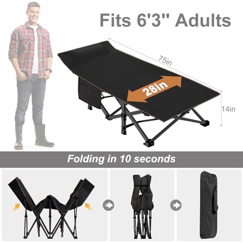 Image of ABORON Camping Cot for Adult 28 inch Extra Wide, 2PK Heavy-Duty 1200D Oxford Cot for Sleeping, Portable Folding Camp Bed with Mat & Carry Bag