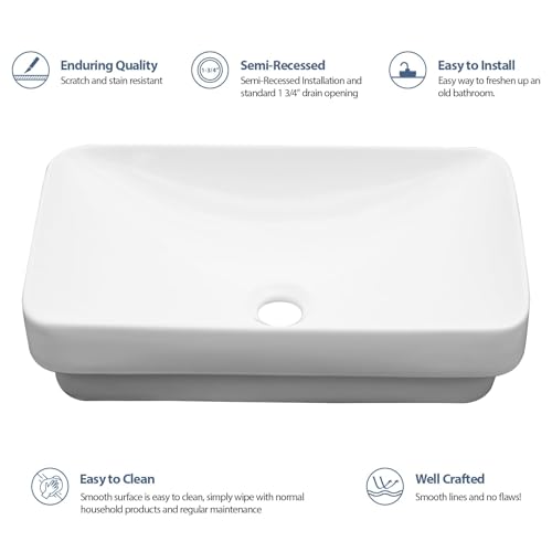 image for Lordear Vessel Sink Bathroom Semi Recessed Sink 19 x 12 Inch Rectangul
