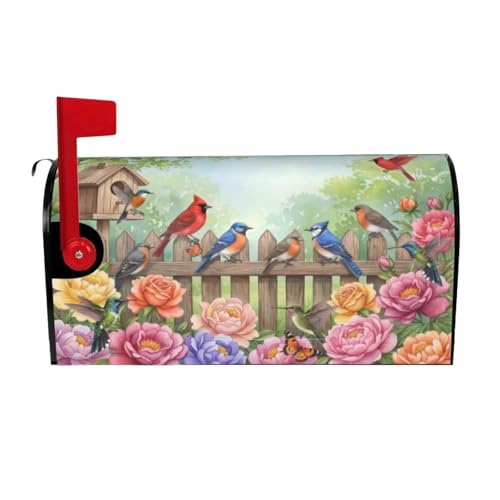 Image of Colorful Flowers and Birds Mailbox Cover Magnetic Spring Summer Seasonal Waterproof Mailbox Wraps Post Letter Box Decor 21x18 in