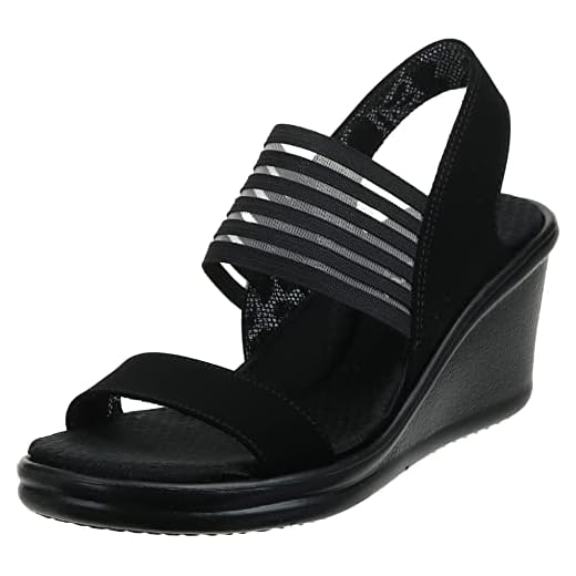 Skechers RUMBLERS SCI-FI, Sandalias con Cuña para Mujer, Black Mitobuck/ Gore/ Trim, 38 EU
