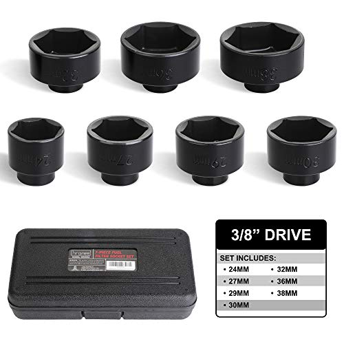 Hromee Fuel Filter Cap Removal Tool And Installer 7 Pieces Low Profile Oil Canister Socket Set 24Mm 27Mm, 29Mm, 30Mm, 32Mm, 36Mm And 38Mm #TOP1