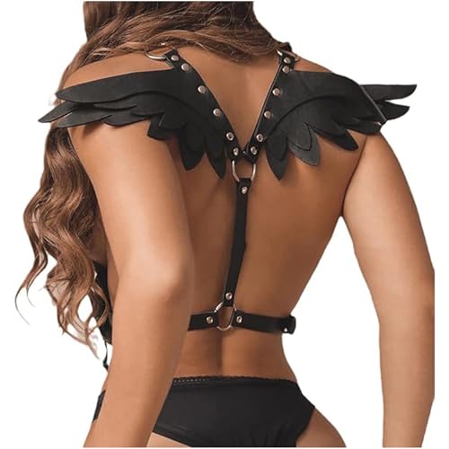 Punk Belt Women PU Leather Waist Body Harness SM Sexy Hollowing Bra Chest Strap Body Harness Adjustable Gothic Punk Angel Wings Waist Harness Dancing Show Rave Festival Party Body Harness Belt