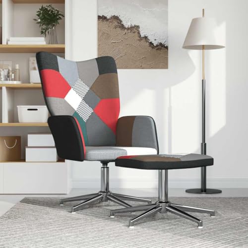 Genérico Silla de Relax con Taburete Tela Patchwork,Mobiliario,Sillas,Sillones-328202