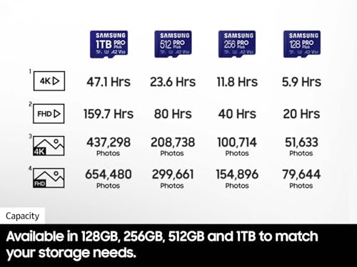 Samsung PRO Plus microSD Memory Card + Adapter, 256GB microSDXC, Up to 180 MB/s, Full HD & 4K UHD, UHS I, C10, U3, V30, A2, for Android Smartphones, Tablets, GoPRO, and DJI Drone (MB MD256SA/AM)