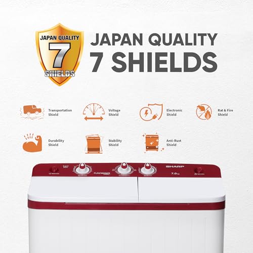 Image of SHARP 7 kg, 5 star with E-Spin Pulsator,Semi-Automatic Top Loading Washing Machine, 1300 RPM (ES-SD70NB-FR, Ruby Red, Pure Wave)