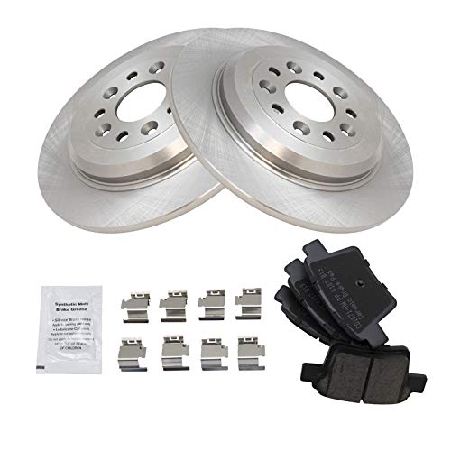 Image of TRQ Rear Brake Pad and Rotor Set Ceramic Solid Rotors Compatible with 2005-2007 Ford Five Hundred 2005-2007 Freestyle 2008-2009 Taurus 2008-2009 Taurus X 2005-2007 Mercury Montego 2008-2009 Sable | For 2005-2007 Ford Five Hundred Freestyle Mercury Montego 2008-2009 Taurus X Sable