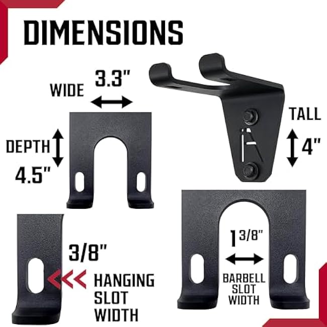 IRON AMERICAN Alpha Barbell Gym Wall Mount Storage 100+ Pound Capacity - Multi-Use Barbell Wall Holder, Barbell Hanger 4.25 x 6.75 x 7.25 Inches - Holds Any Standard Olympic Barbell - Hardware Included