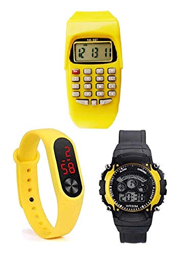 sba prime Led,7 Light & Calculator Kids Watch for Boys & Girls Pack 3 (Yellow) (B082T2B92Z) Amazon Price History, Amazon Price Tracker