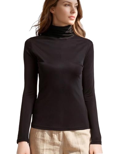 Amazon.com: MOROUTLINE Silk Tops Turtleneck Long Sleeve 100