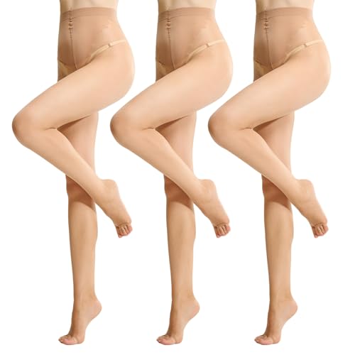 MANZI 3 Pairs Women's Toeless Pantyhose Ultra Thin Sheer Tights 10D Nylons Open Toe Pantyhose X-Large 3 Pairs Natural Nude