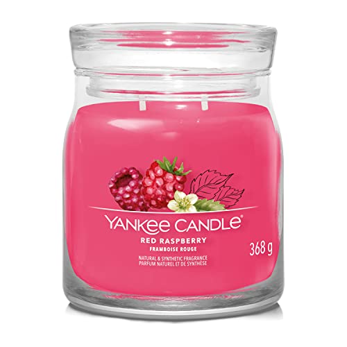 Yankee Candle Signature Scented Candle | Red Raspberry Medium Jar Candle with Double Wicks Soy Wax Blend Long Burning Candle Perfect Gifts for Women (1701386E)