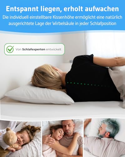 Kissen 50x80 VERDA, Made in Germany & 100% nachhaltig, Ergonomisches Kopfkissen 50 x 80 aus recyceltem Material, Höhenverstellbar für Bauch-, Rücken- & Seitenschläfer, Schlaf-Kissen für Allergiker