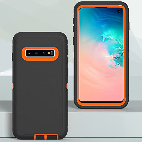 Image of Case for Galaxy S10, Heavy-Duty Tough Rugged Shockproof Drop Protective Cover Cases for Samsung Galaxy S10, Black+Orange