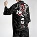 Mens 3/4 Sleeve Kimono Yukata Tops Shirts Ethnic Crane Print Japanese Style Loose Retro Casual Black-1, 2XL