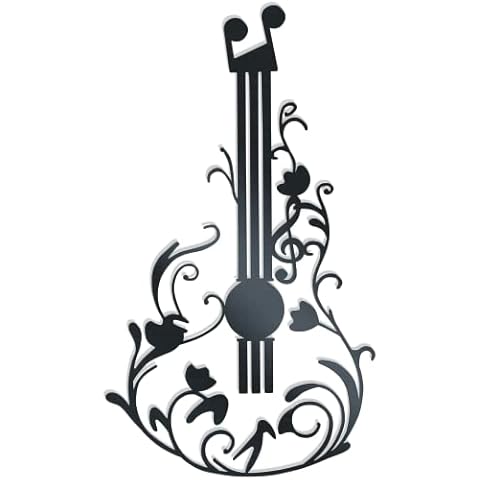 Metal Wall Art For Garden & Home - Indoor Living Room, Bathroom, Kitchen, Bedroom & Outdoor Fence or Patio Wall Suitable. Non-Bend Black Guitar Hanging Decoration Contemporary Wall Art Cover