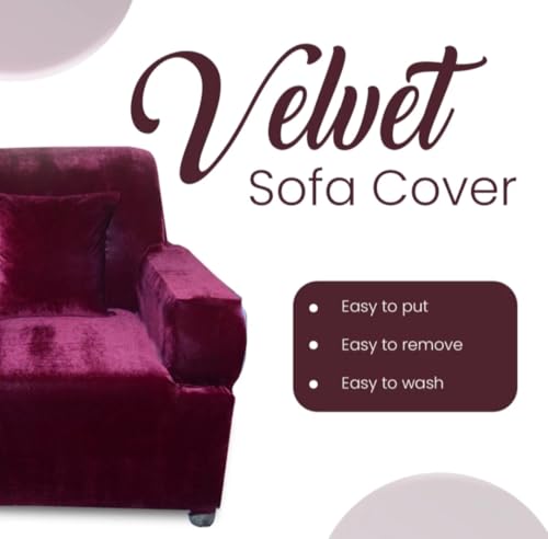Image of Gurnoor Universal Triple Seater Sofa Cover Big Elasticity Cover for Couch 140 GSM Sofa Slipcover (Velvet-Wine, 185-230cm)