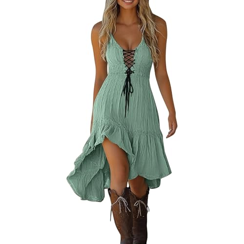 Vestido gótico cómodo con cordón y encaje para playa y vacaciones