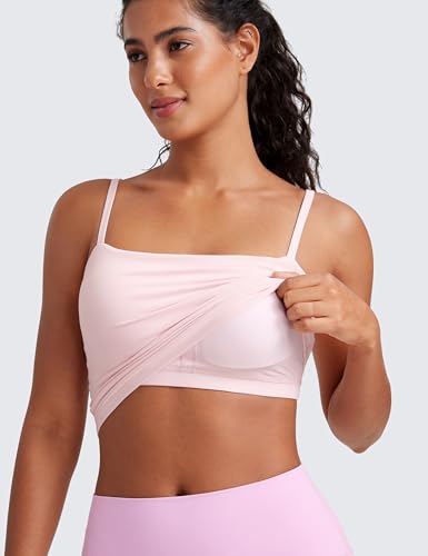 Image of CRZ YOGA Butterluxe Cami Crop Tank Tops | Light Support, Removable Pads, Yoga, Extremely Soft, Square Neck, Spaghetti Straps, Longline Sports Bras for Women