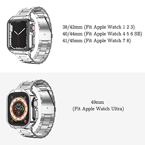 Compatible With Apple Watch Band And Case, Stainless Steel Metal Chain With Tpu Cover, Smart-Watch Link Bracelet Strap, Wrist-Band For I-Watch Series 8 7 6 5 4 3 2 1 Se Se2, 45Mm 44Mm 42Mm, Silver #TOP2