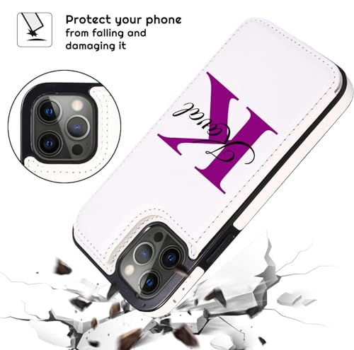 DAOLEMIJI Custom Personalized Name for iPhone 15 14 13 12 11 Plus Pro Max Wallet Case, Card Slot and Magnetic Clasp, PU Leather Double Magnetic Clasp Phone Case White