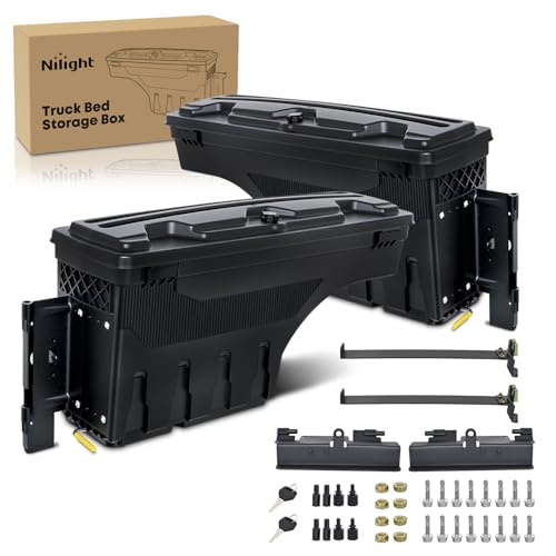 Nilight Truck Bed Tool Box Driver Side & Passenger Side Truck Toolbox Fit for Chevrolet Silverado GMC Sierra 1500 2500 3500 2007-2018 Swing Case Truck Bed Storage Box w Lockable Lid Wheel Well Toolbox
