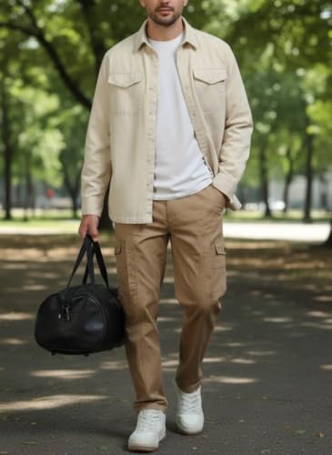 Image of Men's Cotton Cargo Pants | Stylish Casual Trousers for Men | Relaxed Fit Multi Pocket Cargo Trousers | Drawstring Waist Pant | Comfortable Lower for Men