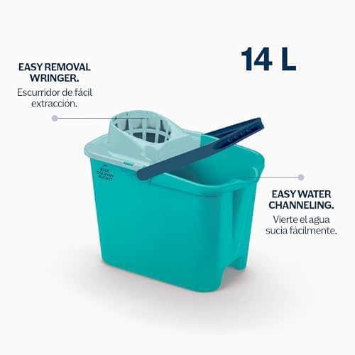 BLUE DOLPHIN - Wischmopp und Eimer mit Wringer + 4er-Pack Tücher aus 100% recycelter Mikrofaser, nachhaltiges Haushaltsreinigungsset, Wischmopp mit Putzeimer, Bodenreinigung, für alle Oberflächen geei