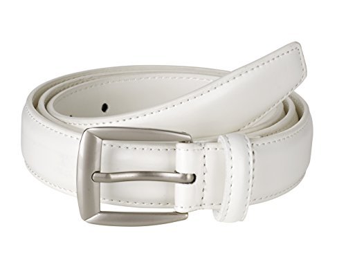 Sportoli Men’s Genuine Leather Classic Stitched Casual Uniform Dress Belt - White/Matte Buckle (38)2