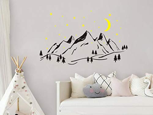 Vinilo decorativo montañas y árbol con luna y estrellas miniatura 4