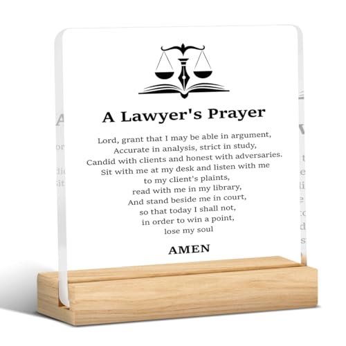 Lawyer Gifts for Men Women Law School Graduation Gifts Legal Gift Appreciation Gifts for Attorneys Lawyer A Lawyer's Prayer Acrylic Lawyer Office Decor Sign with Wood Stand for Desk Shelf 4 X 4 Inch