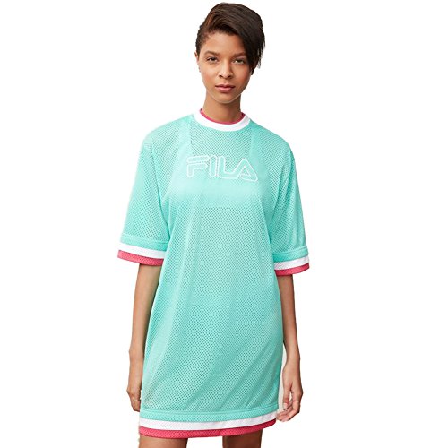 Fila Women's Drew Mesh Dress, Cockatoo, White, Magenta, S