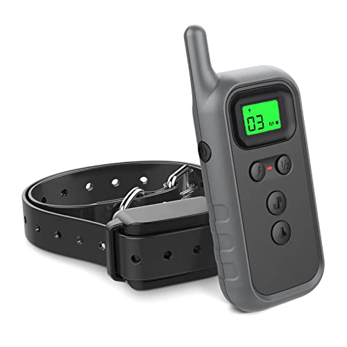 Collier De Dressage Chien, Collier Anti Aboiement Chien avec Récepteur imperméable et Télécommande de 300 mètres - (5 Niveux de Vibration + Choc Electrique + Bip Sonore) - Gris foncé Cover