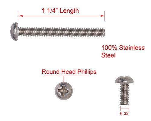 #6-32 X 1-1/4" Stainless Phillips Round Head Machine Screw, (100pc), Coarse Thread, 18-8 (304) Stainless Steel, by Bolt Dropper