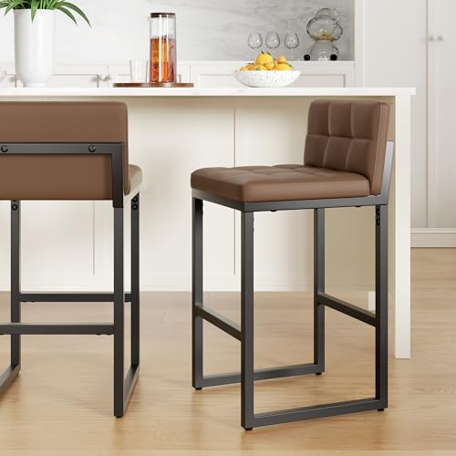 Image of Bar Stools, Modern Counter Height Bar Stools with Back, 24 inch Coffee