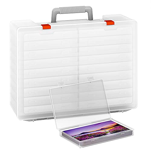 Extra Large 4 x 6 Photo Storage Boxes, Barhon 18 Inner Acid-Free Photo Cases Hold 1800 Pictures, Photo Organizer Craft Keeper with Handle for Seeds Stickers Stamps Cards (White)