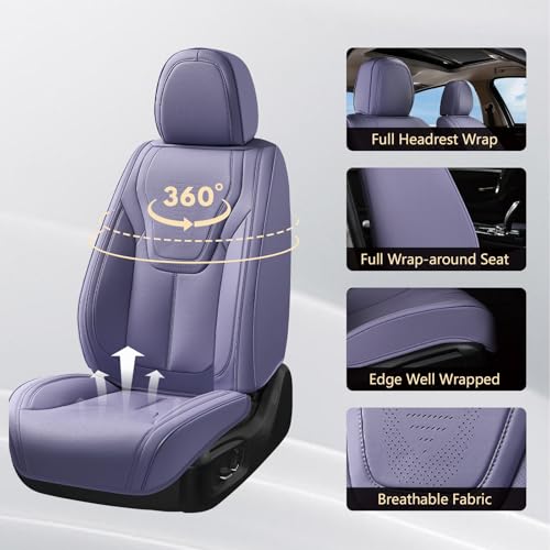 Image of FLORICH Car Seat Cover Full Set, Automotive Seat Covers, Luxury Waterproof Leather Car Seat Protectors, Car Seat Cushions Universal Fit for Most Sedans SUVs Trucks - Purple