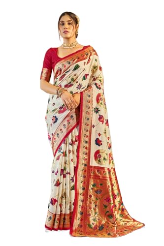 Image of SWORNOF Women's kanjivaram banarasi silk saree Zari Woven for festival Wedding silk with rich pallu Design sarees for women with Unstitched blouse piece