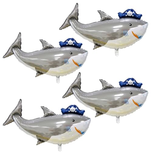 Image of Sea Animal Baby Shark Balloons,4pcs Ocean Themed Balloon Party Decoration,Large Shark Balloons 35 Inch Mylar Balloons,Ocean Balloon Birthday Party Decorations Baby Shower