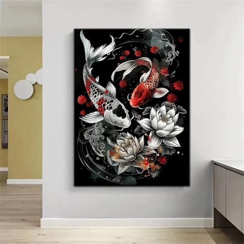 Kit Peinture Diamant 5D Lotus Koï grand format 100x130cm avec strass carrés