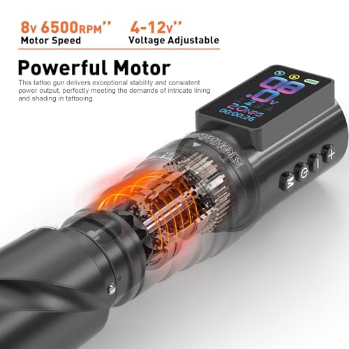 Wormhole Tattoo Gun Kit Wireless Tattoo Machine Kit – 7 Adjustable Stroke, Dual 2300mAh Batteries, Smart Display with Timing Function, 3 Modes (Normal/Jump-Start/Dot Work), for Lining & Shading